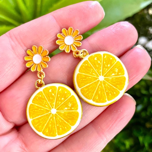 Floral Lemon Dangle Earrings - Picture 1 of 6